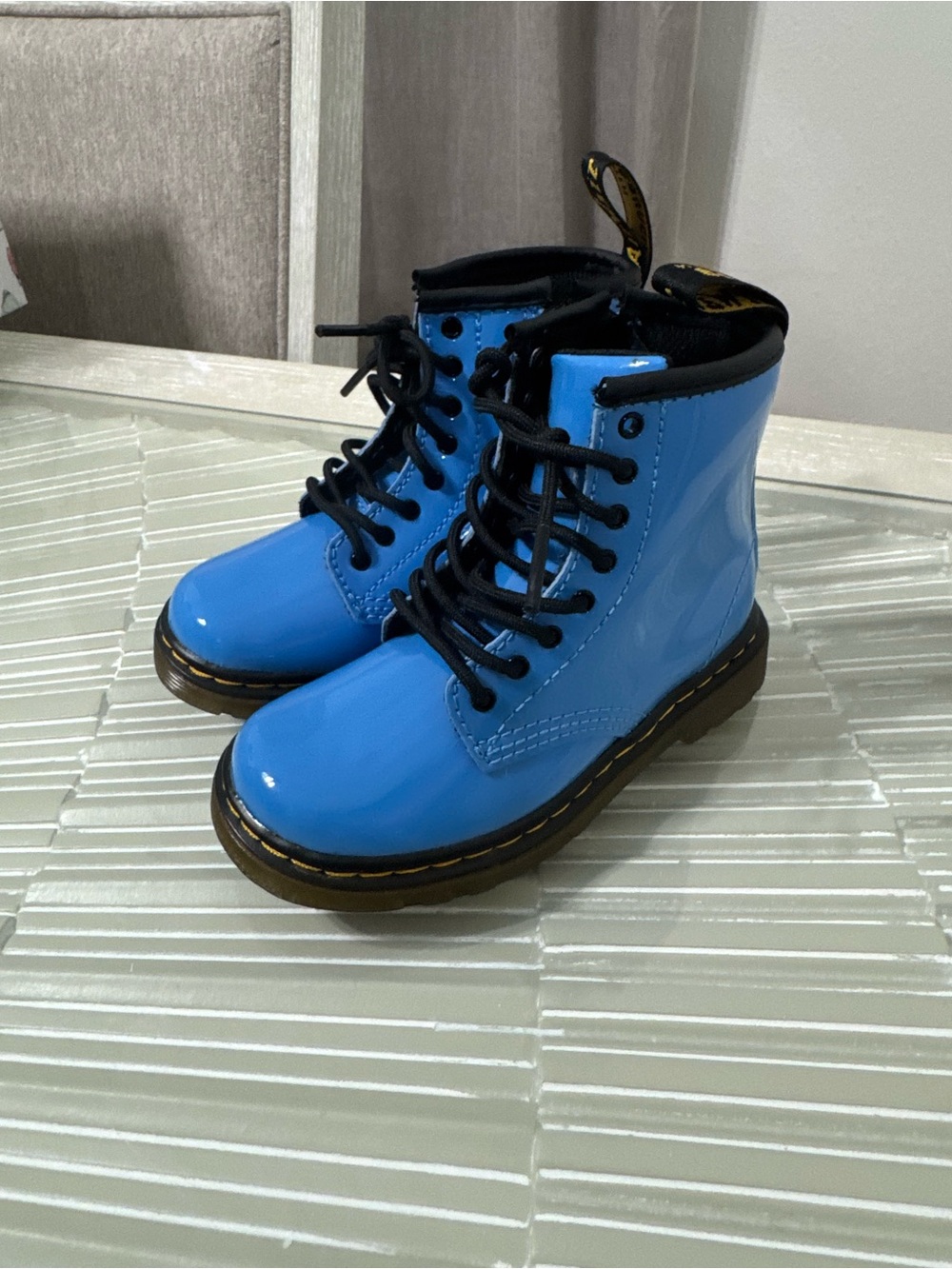 Dr. Martens 1460 T Kids Boots Blue Patent Leather Bouncing Soles US 8 Toddler